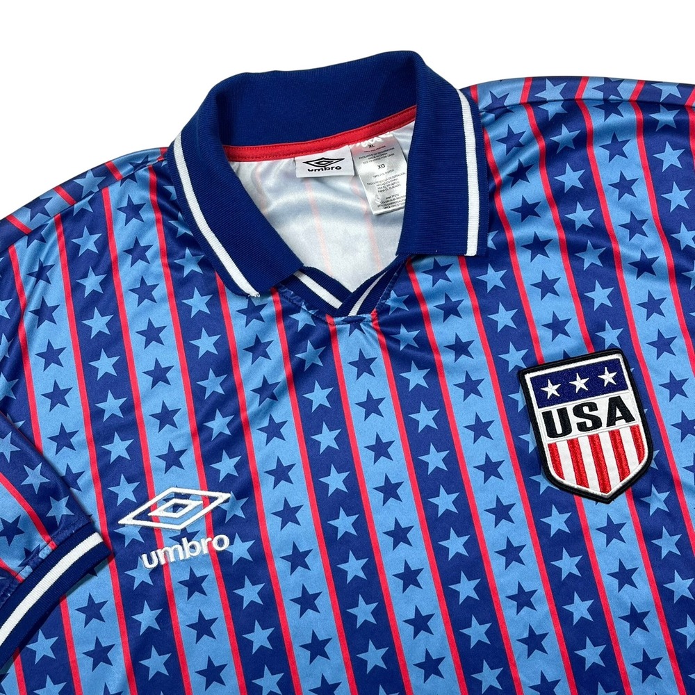 Umbro USA Soccer Jersey Mens XL Blue Stars Stripes World Cup Style Retro